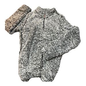 Cozy Soft Fuzzy Gray Teddy Bear Fleece Pullover 1/4 Zip Women’s Medium Winter